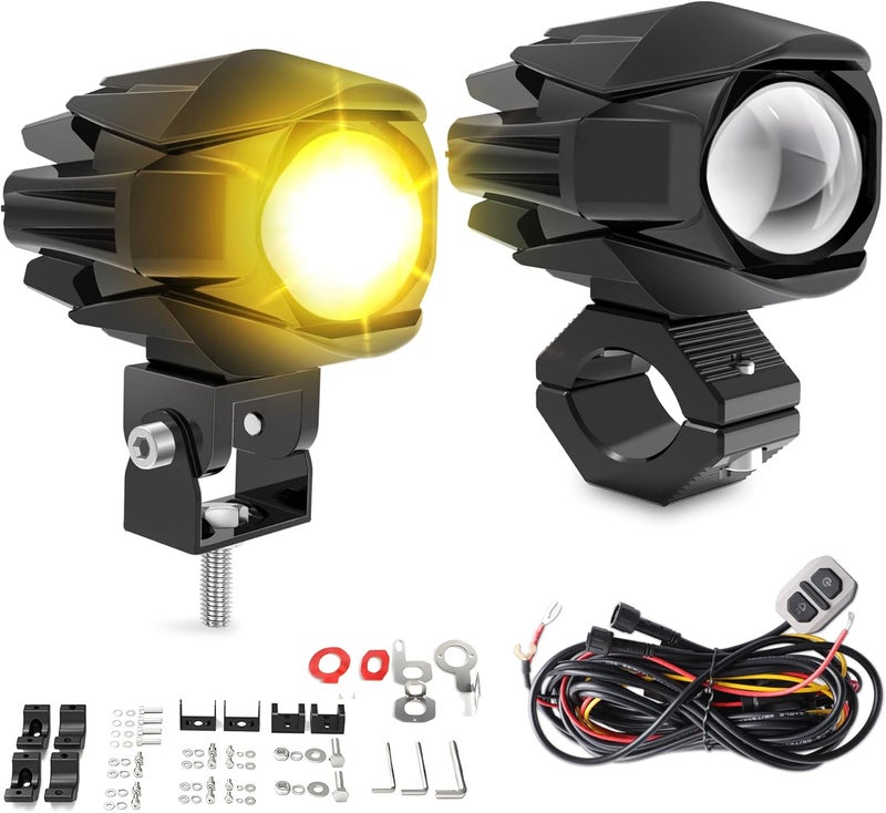 Jumpdy مصباح ضباب LED للدراجات النارية 60 واط 20000 لومن أضواء مساعدة 7 أوضاع ضوء أمبر وأبيض مع مجموعة أسلاك مقاومة للماء لدراجة GS بان أمريكا المغامرة والمغامرة - Image 1